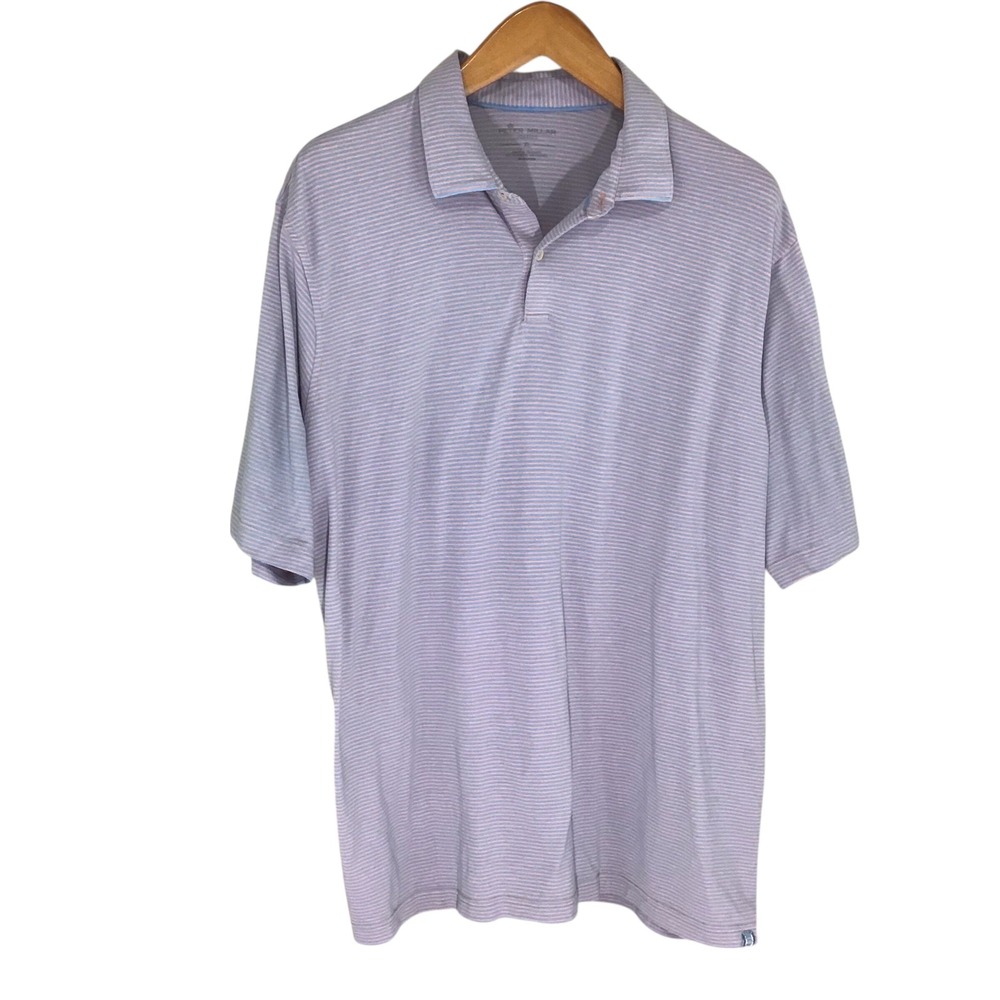 Peter Millar Seaside‎ Men's XL Blue Peach Stripe Polo Golf Shirt Performance